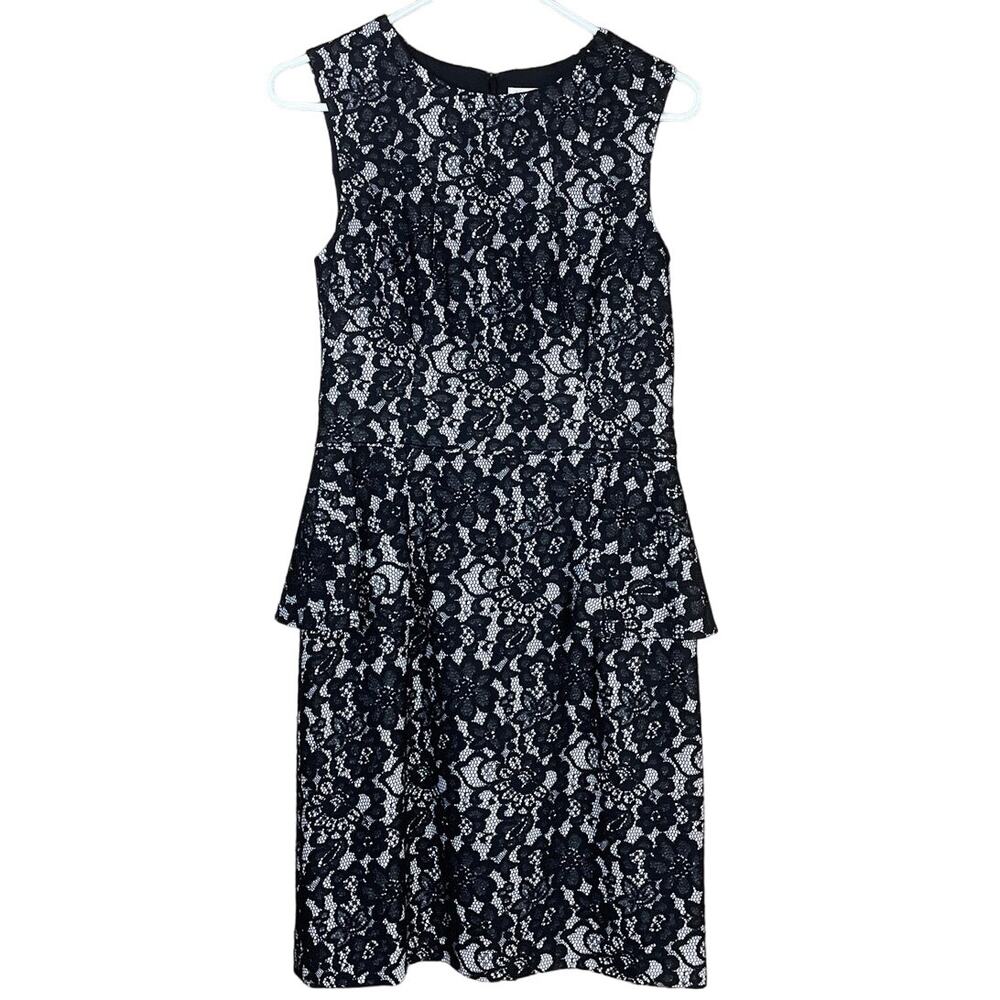 Shoshanna Lace Sleeveless Peplum Dress Black White Floral Size 6
